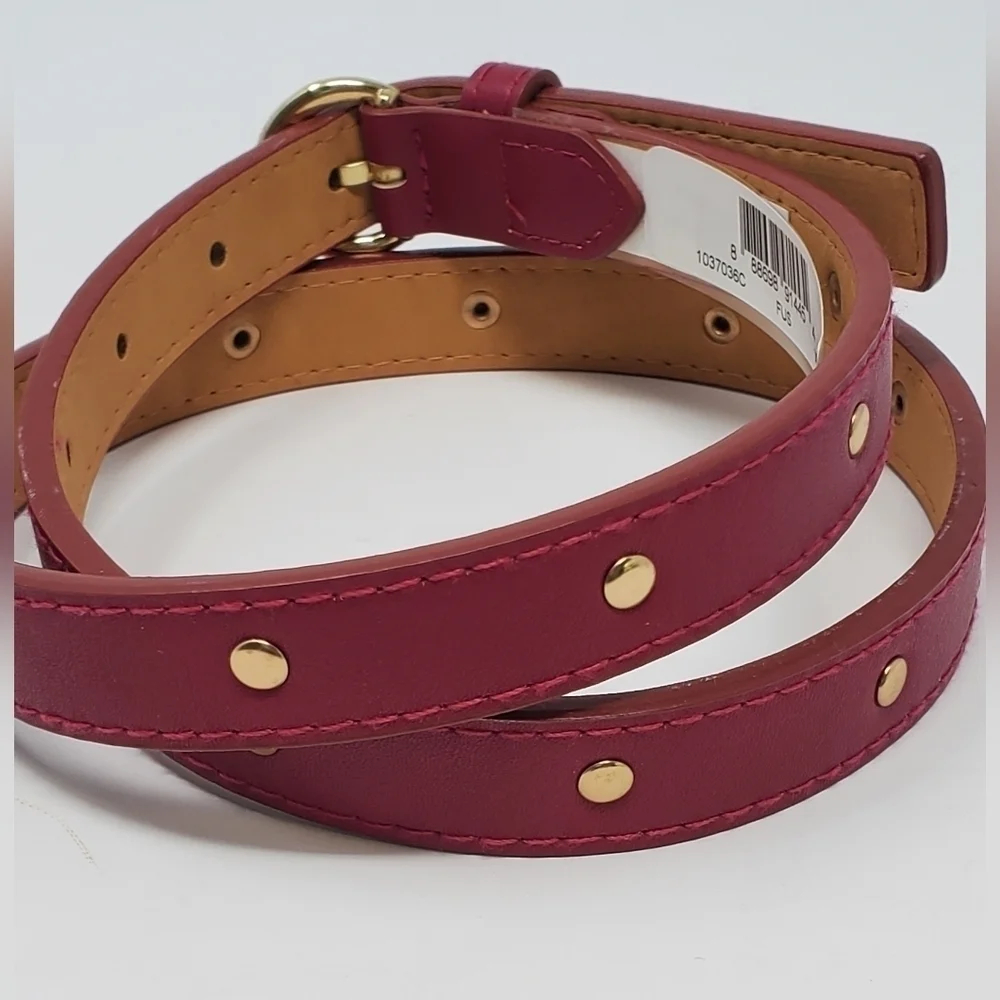 ANNE KLEIN RASPBERRY FAUX LEATHER STUDDED SKINNY BELT GOLD BUCKLE WOMEN XS